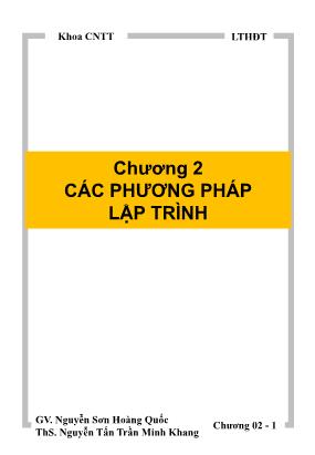 Bài giảng Lập trình hướng đối tượng - Chương 2: Các phương pháp lập trình - Nguyễn Sơn Hoàng Quốc