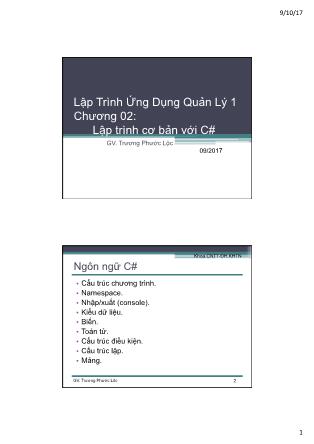 Bài giảng Lập trình ứng dụng quản lý 1 - Chương 2: Lập trình cơ bản với C# - Trương Phước Lộc