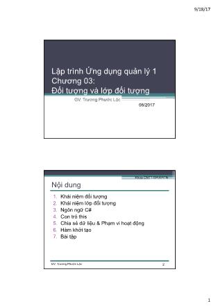 Bài giảng Lập trình ứng dụng quản lý 1 - Chương 3: Đối tượng và lớp đối tượng - Trương Phước Lộc