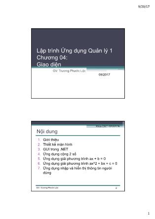 Bài giảng Lập trình ứng dụng quản lý 1 - Chương 4: Giao diện - Trương Phước Lộc