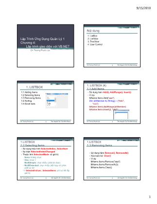 Bài giảng Lập trình ứng dụng quản lý 1 - Chương 4: Lập trình giao diện với VB.NET (Tiếp theo) - Trương Phước Lộc