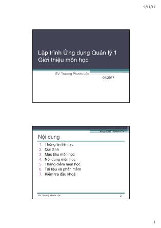 Bài giảng Lập trình ứng dụng quản lý 1 - Chương mở đầu: Giới thiệu môn học - Trương Phước Lộc
