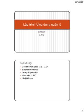 Bài giảng Lập trình Ứng dụng quản lý - Tuần 10: LINQ (Phần 1)