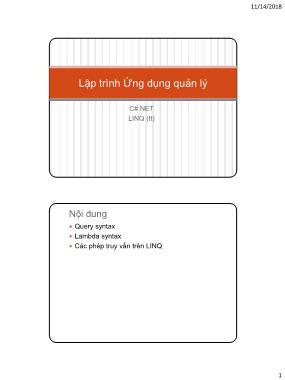 Bài giảng Lập trình Ứng dụng quản lý - Tuần 11: LINQ (Phần 2)