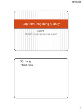 Bài giảng Lập trình Ứng dụng quản lý - Tuần 13: Kỹ thuật xây dựng ứng dụng quản lý