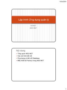 Bài giảng Lập trình ứng dụng quản lý - Tuần 3: ADO.NET