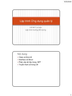 Bài giảng Lập trình Ứng dụng quản lý - Tuần 4: C#.NET cơ bản - Lập trình hướng đối tượng