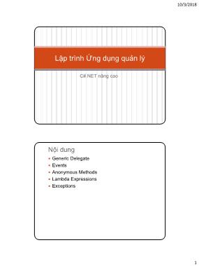 Bài giảng Lập trình Ứng dụng quản lý - Tuần 5: C#.NET nâng cao