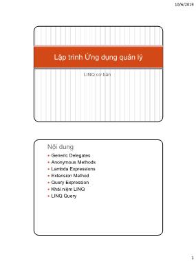 Bài giảng Lập trình ứng dụng quản lý - Tuần 6: LINQ cơ bản (Phần 1)