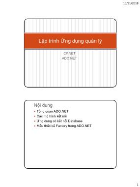 Bài giảng Lập trình Ứng dụng quản lý - Tuần 9: ADO.NET