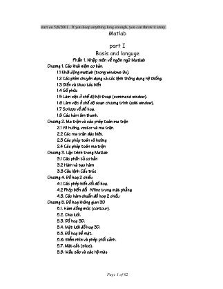 Bài giảng Matlab - Phần I: Basis and languge