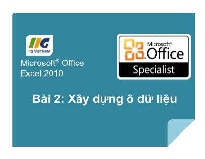 Bài giảng Microsoft® Office Excel 2010 - Bài 2: Xây dựng ô dữ liệu