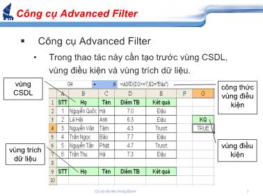 Bài giảng Tin học cơ sở - Chương 3: Xử lý bảng tính - Bài 5: Cơ sở dữ liệu (Phần 2)