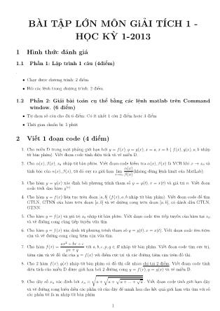 Bài tập lớn môn Giải tích 1 - Học kỳ 1 - Năm học 2013-2014