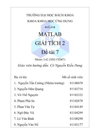 Bài tập lớn môn Giải tích 2 - Đề tài 7 - Nguyễn Tấn Cường