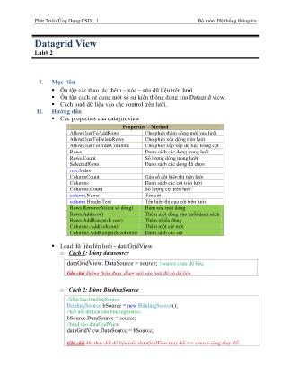 Bài thực hành Phát triển ứng dụng cơ sở dữ liệu 1 - Bài: Datagrid View