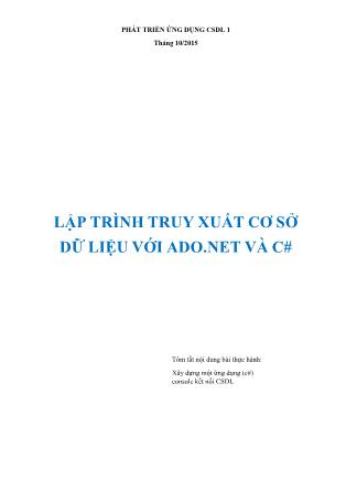 Bài thực hành Phát triển ứng dụng cơ sở dữ liệu 1 - Bài: Lập trình truy xuất cơ sở dữ liệu với ADO.NET và C#