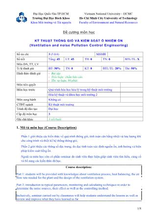 Đề cương môn học Kỹ thuật thông gió và kiểm soát ô nhiễm ồn (Ventilation and noise Pollution Control Engineering)