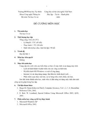 Đề cương môn học Tin học cơ sở