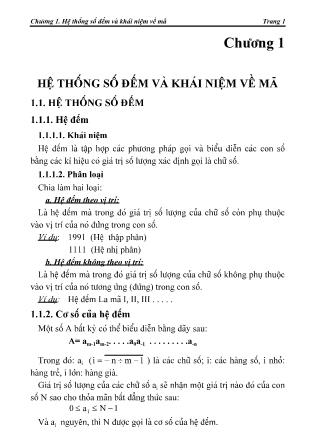 Giáo trình Kỹ thuật số - Chương 1: Hệ thống số đếm và khái niệm về mã