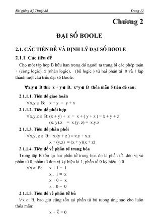 Giáo trình Kỹ thuật số - Chương 2: Đại số Boole