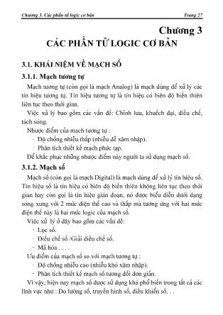 Giáo trình Kỹ thuật số - Chương 3: Các phần tử logic cơ bản (Phần 1)