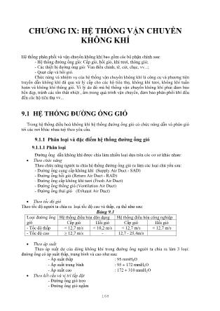 Giáo trình Thông gió và điều hòa không khí - Chương 9: Hệ thống vận chuyển không khí