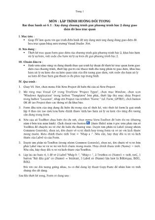 Giáo trình thực hành Lập trình hướng đối tượng - Bài thực hành số 6.1: Xây dựng chương trình giải phương trình bậc 2 dùng giao diện đồ họa trực quan