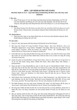Giáo trình thực hành Lập trình hướng đối tượng - Bài thực hành số 12.3: Lập trình dùng Databinding để khỏi viết code truy xuất database