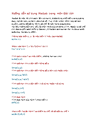 Hướng dẫn sử dụng MatLab trong môn Giải tích