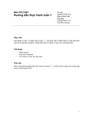 Tài liệu hướng dẫn thực hành môn Phương pháp lập trình hướng đối tượng - Tuần 1: Hàm toán tử