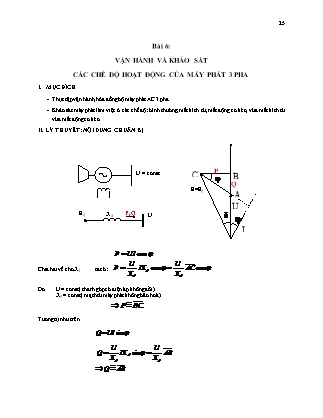 Tài liệu Thí nghiệm Hệ thống điện - Bài 6: Vận hành và khảo sát các chế độ hoạt động của máy phát 3 pha