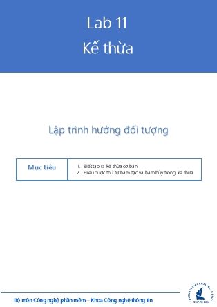 Tài liệu thực hành Lập trình hướng đối tượng - Lab 11: Kế thừa