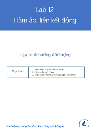 Tài liệu thực hành Lập trình hướng đối tượng - Lab 12: Hàm ảo, liên kết động