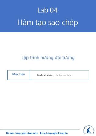 Tài liệu thực hành Lập trình hướng đối tượng - Lab 4: Hàm tạo sao chép