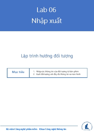 Tài liệu thực hành Lập trình hướng đối tượng - Lab 6: Nhập xuất