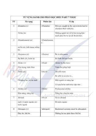 Từ vựng dành cho phần đọc hiểu Part 7 Toeic