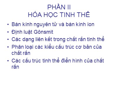 Bài giảng Điện tử môn hóa học - Phần II: Hóa học tinh thể