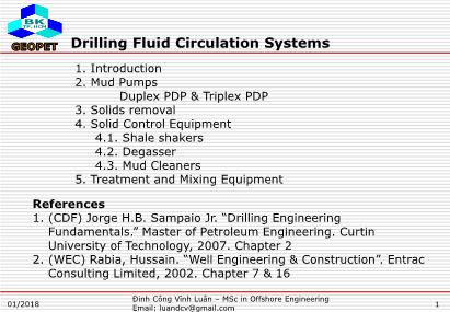 Bài giảng Drilling fluid circulation systems - Chapter 1: Introduction - Đinh Công Vĩnh Luân