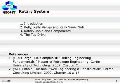 Bài giảng Drilling fluid circulation systems - Chapter: Rotary System - Đinh Công Vĩnh Luân