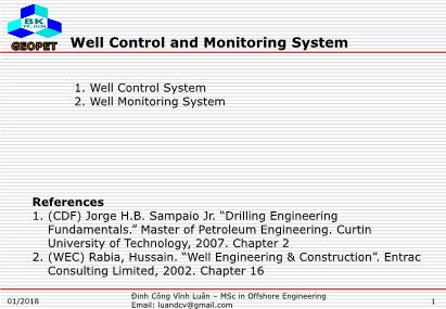 Bài giảng Drilling fluid circulation systems - Chapter: Well control and Monitoring system - Đinh Công Vĩnh Luân