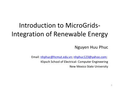 Bài giảng Green energy course syllabus - Chapter 8: Introduction to MicroGrids - Integration of Renewable Energy - Nguyễn Hữu Phúc