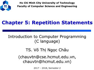 Bài giảng Introduction to Computer Programming (C language) - Chapter 5 ...