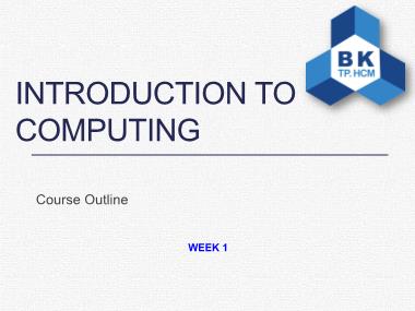Bài giảng Introduction to computing - Week 1: Course outline