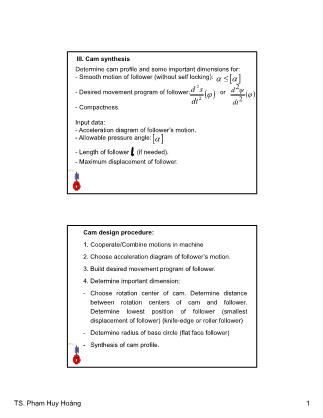 Bài giảng Kinematics and dynamics of machines - Chapter 9: CAM mechanism (Part 2) - Phạm Huy Hoàng