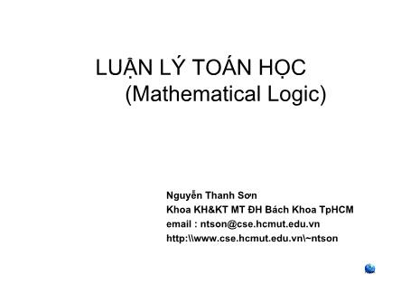 Bài giảng Luận lý toán học - Chương 2: Luận lý mệnh đề (Phần 1) - Nguyễn Thanh Sơn