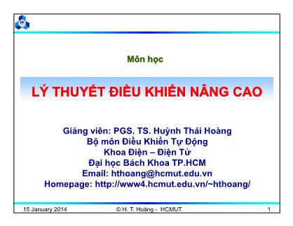 Bài giảng Lý thuyết điều khiển nâng cao - Chương 1: Giới thiệu - Huỳnh Thái Hoàng
