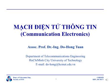 Bài giảng Mạch điện tử thông tin - Chapter 1: Introduction to Communication Systems - Đỗ Hồng Tuấn