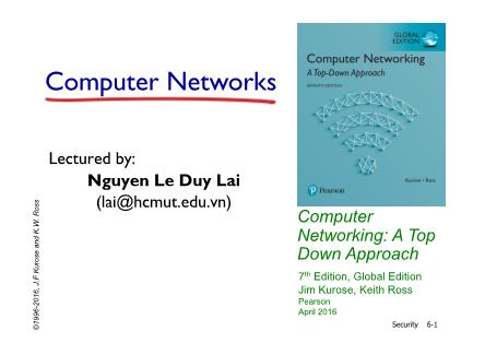Bài giảng Mạng máy tính - Chapter 8: Security - Nguyễn Lê Duy Lai