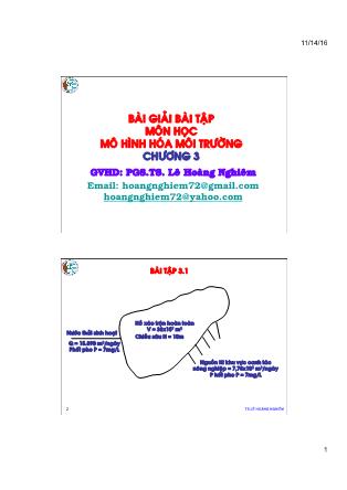 Bài giảng Mô hình hóa môi trường - Bài tập chương 3 - Lê Hoàng Nghiêm